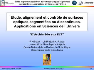 F. Hénault – UMR 6525 H. Fizeau Université de Nice-Sophia Antipolis