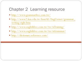 Chapter 2 Learning resource