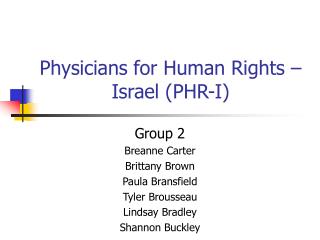 Physicians for Human Rights – Israel (PHR-I)
