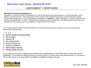 Alternative Fuels Group Assignment 1: