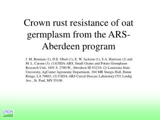 Crown rust resistance of oat germplasm from the ARS-Aberdeen program