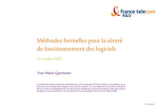 Méthodes formelles pour la sûreté de fonctionnement des logiciels 15 octobre 2003