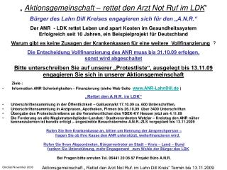 „ Aktionsgemeinschaft – rettet den Arzt Not Ruf im LDK “