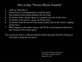 How to play “Nursery Rhyme Jeopardy”