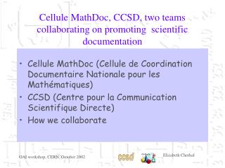 Cellule MathDoc, CCSD, two teams collaborating on promoting scientific documentation