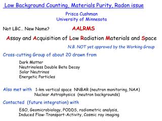 Low Background Counting, Materials Purity, Radon issue Prisca Cushman University of Minnesota
