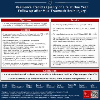 Resilience Predicts Quality of Life at One Year Follow-up after Mild Traumatic Brain Injury