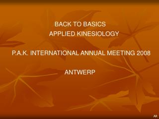 BACK TO BASICS APPLIED KINESIOLOGY