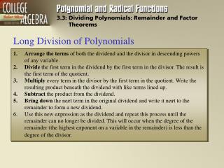 Long Division of Polynomials