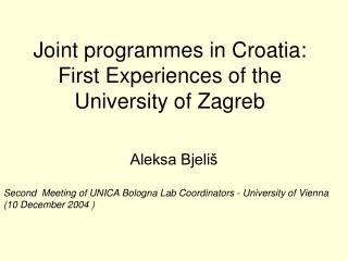 Joint programmes in Croatia: First Experiences of the University of Zagreb