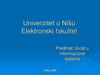 Univerzitet u Nišu Elektronski fakultet