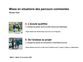 Mises en situations des parcours commentés Nicolas Tixier