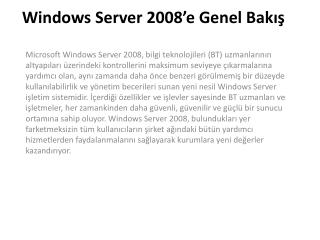 Windows Server 2008’e Genel Bakış