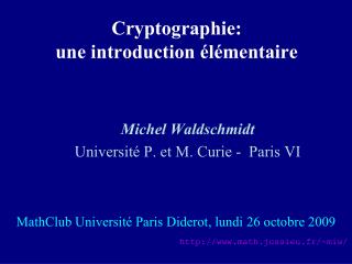 Cryptographie: une introduction élémentaire