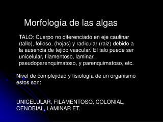 Morfología de las algas