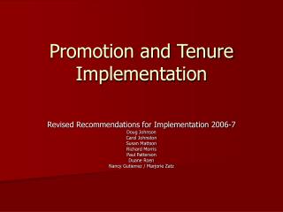 Promotion and Tenure Implementation