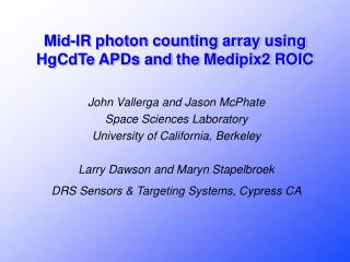 Mid-IR photon counting array using HgCdTe APDs and the Medipix2 ROIC