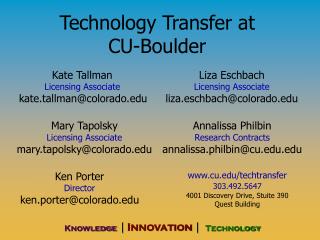 Technology Transfer at CU-Boulder