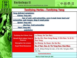 Tonifying Herbs—Tonifying Yang