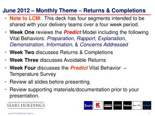 June 2012 – Monthly Theme – Returns &amp; Completions