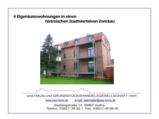 4 Eigentumswohnungen in einen 		histroischen Stadtviertelvon Zwickau