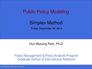 Public Policy Modeling Simplex Method Friday, September 26, 2014