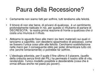 Paura della Recessione?