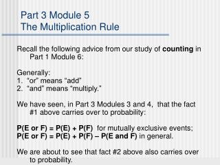 Part 3 Module 5 The Multiplication Rule