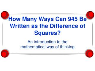 How Many Ways Can 945 Be Written as the Difference of Squares?