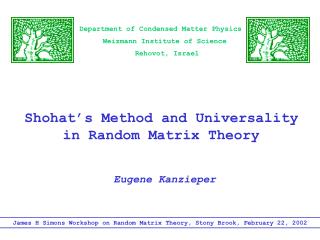 Shohat’s Method and Universality in Random Matrix Theory