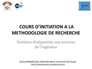 COURS D’INITIATION A LA METHODOLOGIE DE RECHERCHE