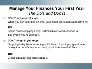 Manage Your Finances Your First Year The Do’s and Don’ts