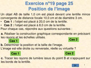 Exercice n°19 page 25 Position de l’image