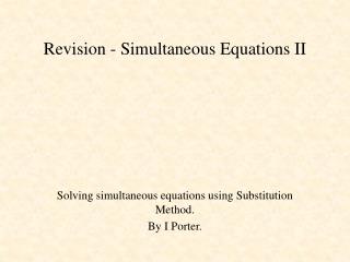 Revision - Simultaneous Equations II