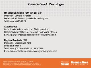 Especialidad: Psicología