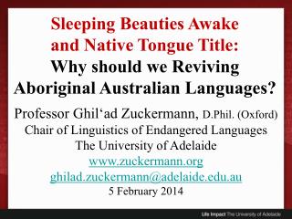 Professor Ghil‘ad Zuckermann, D.Phil. (Oxford) Chair of Linguistics of Endangered Languages