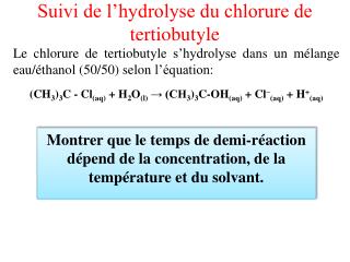Suivi de l’hydrolyse du chlorure de tertiobutyle