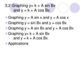 3.2 Graphing y= k + A sin Bx 	and y = k + A cos Bx