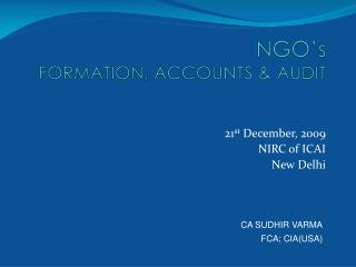 NGO’s FORMATION, ACCOUNTS &amp; AUDIT