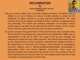 ANTI-CORRUPTION By P. Sourav Sengupta, B.Tech I Year, EEE Dt: 15.02.2014