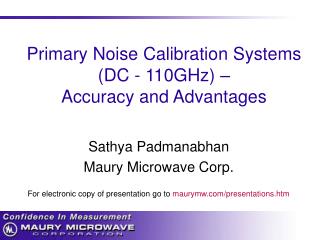 Primary Noise Calibration Systems (DC - 110GHz) – Accuracy and Advantages