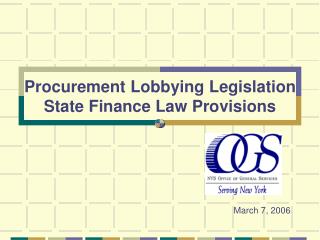 Procurement Lobbying Legislation State Finance Law Provisions