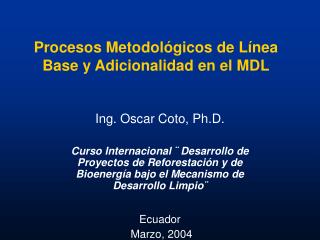 Procesos Metodológicos de Línea Base y Adicionalidad en el MDL