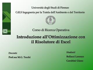 Università degli Studi di Firenze CdLS Ingegneria per la Tutela dell’Ambiente e del Territorio