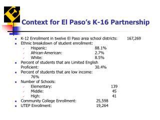 Context for El Paso’s K-16 Partnership