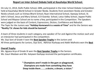 Report on Inter-School Debate held at Kaushalya World School.