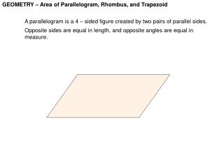 GEOMETRY – Area of Parallelogram, Rhombus, and Trapezoid