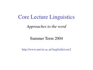 Core Lecture Linguistics