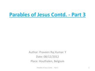 Parables of Jesus Contd. - Part 3