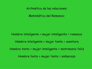 Aritmética de las relaciones: Matemática del Romance:
